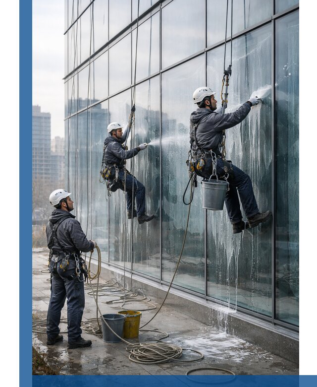 Промышленная мойка панорамных окон на высоте в Электростали