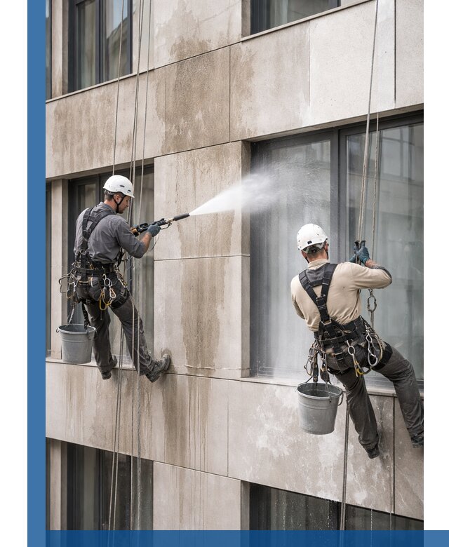 Послестроительная мойка фасада промышленным альпинизмом в Электростали