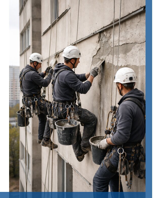 Ремонт бетонных элементов фасада в Электростали от 2533 р. | ВЫСОТНИК-Элк