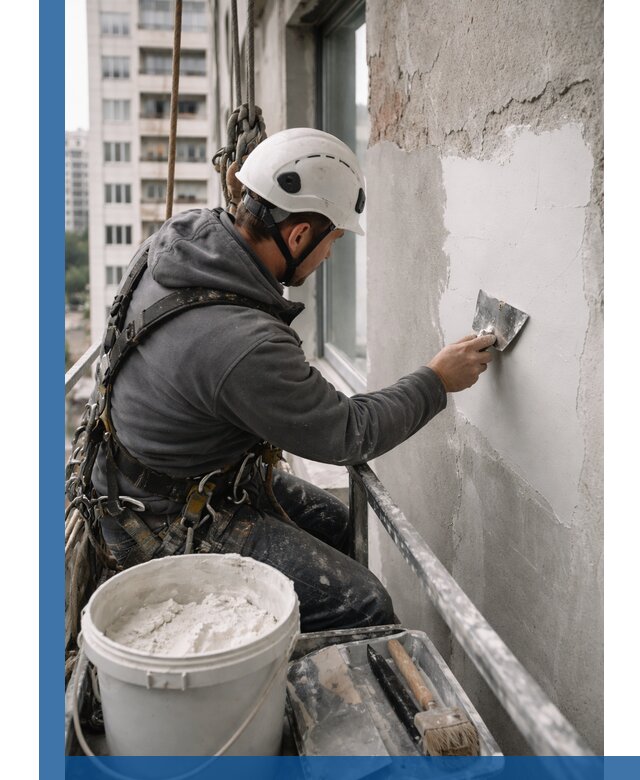 Шпаклевка фасадов на высоте с промальпинистами в Электростали