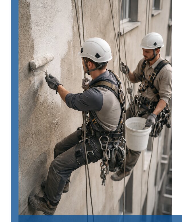 Грунтовка фасада на высоте в Электростали промышленными альпинистами