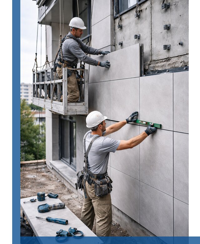 Монтаж керамогранита на фасад в Электростали под ключ с гарантией качества