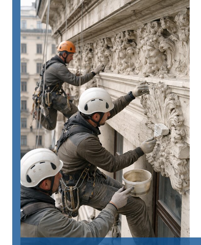 Реставрация фасадной лепнины с высотными работами в Электростали