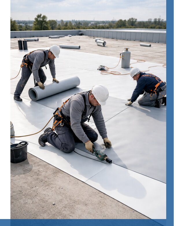 Монтаж мембранной кровли под ключ в Электростали от 1216 р. | ВЫСОТНИК-Элк