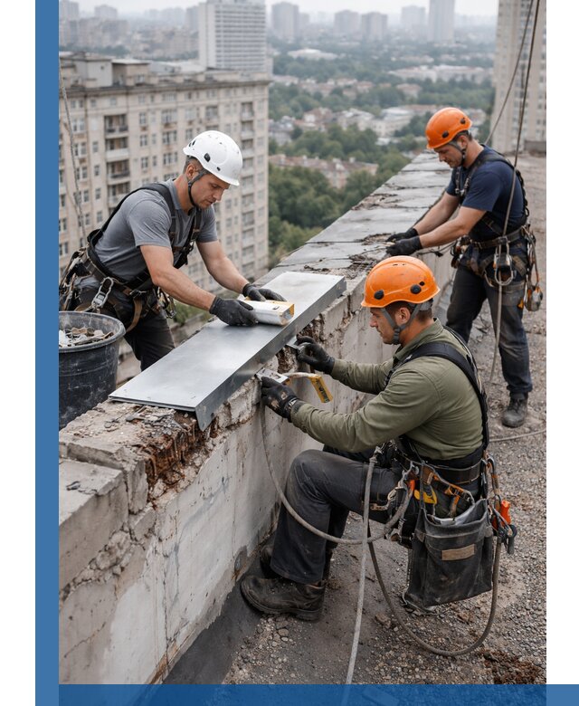 Ремонт парапета на кровле в Электростали, высотные работы с гарантией