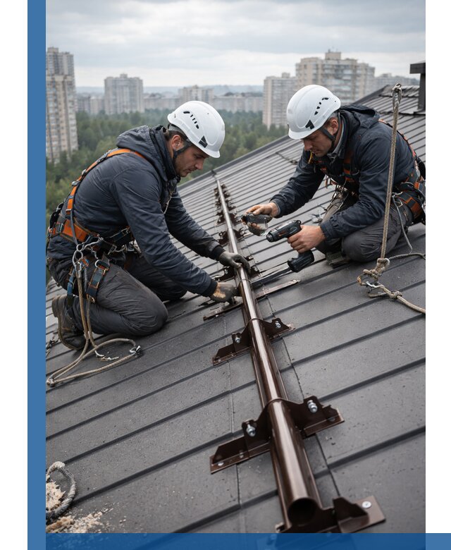 Монтаж снегозадержателей на кровле зданий в Электростали под ключ