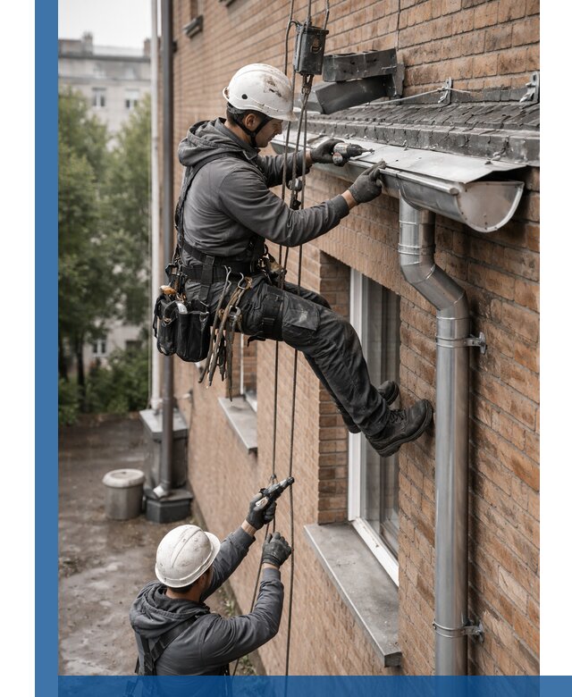 Монтаж водосточной системы на здании в Электростали под ключ