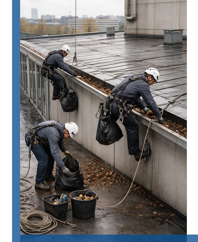 Очистка кровли по периметру в Электростали силами промышленных альпинистов