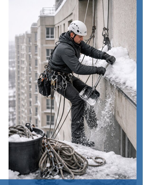 Очистка карнизов от снега в Электростали от 304 р. | ВЫСОТНИК-Элк