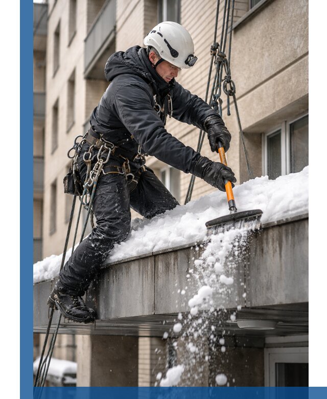 Очистка козырьков от снега в Электростали круглогодично безопасно