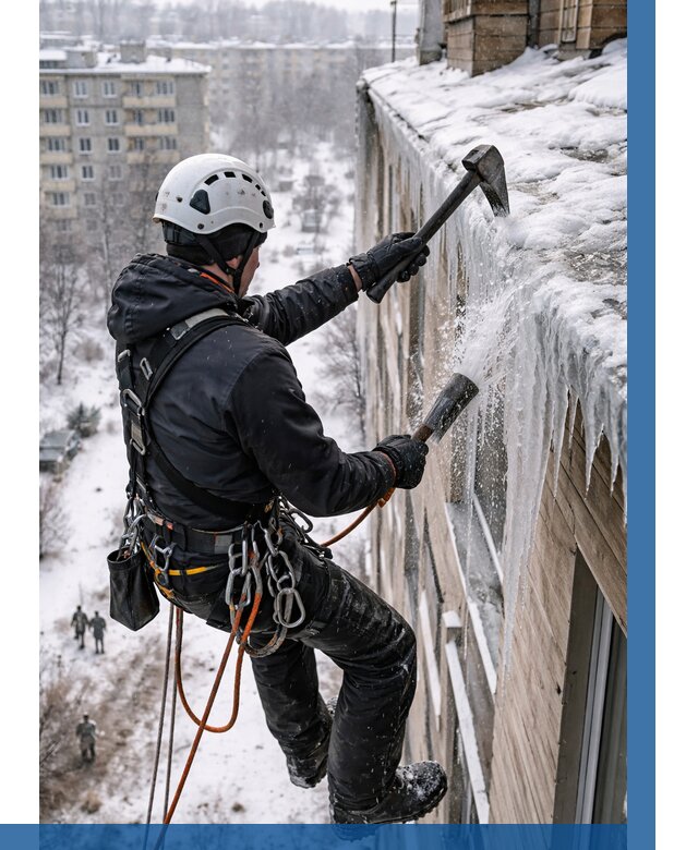 Сбивание сосулек с крыши в Электростали по цене от 4559 р. | ВЫСОТНИК-Элк