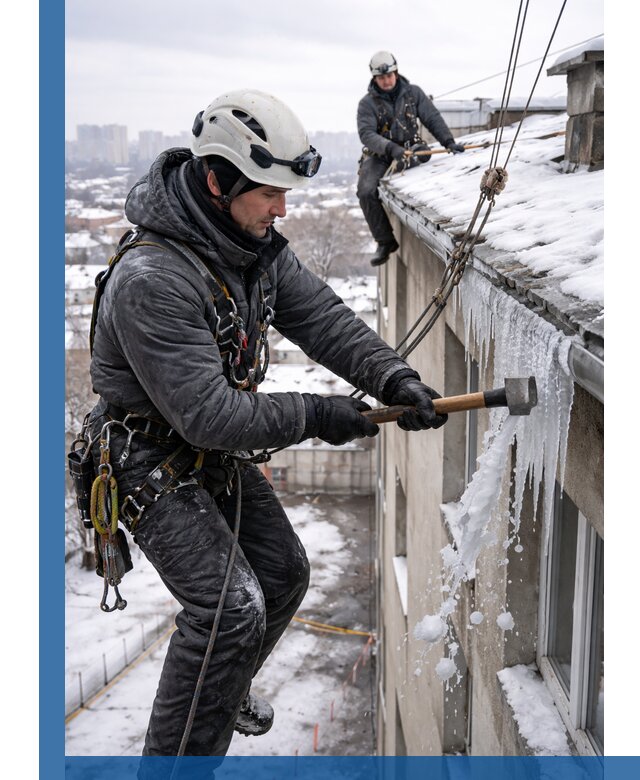 Сбивание и удаление сосулек с крыши в Электростали безопасно