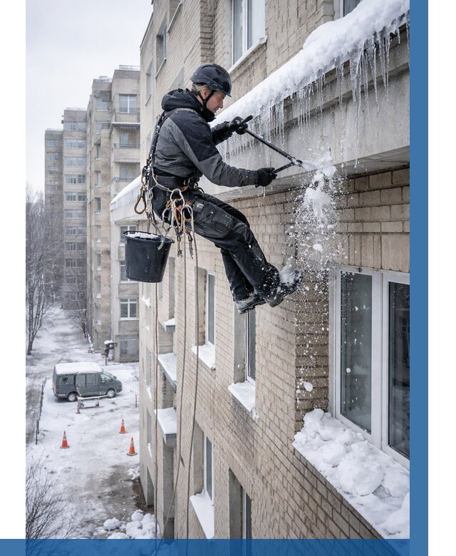 Удаление наледи с карнизов в Электростали от 355 р. | ВЫСОТНИК-Элк