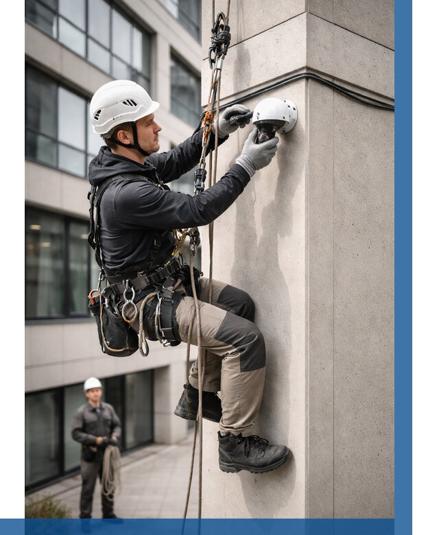 Монтаж камер видеонаблюдения на фасаде в Электростали от 8611 р.-ВЫСОТНИК-Элк