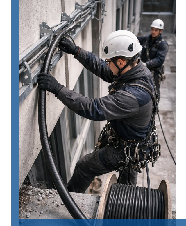 Протяжка кабеля питания на высоте в Электростали с гарантией безопасности и качества