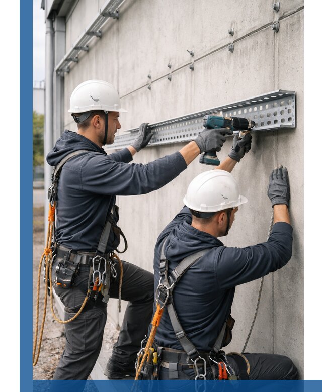 Монтаж кабельных лотков на фасаде зданий в Электростали с гарантией