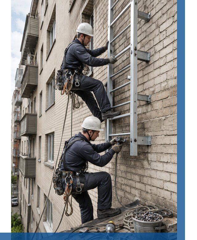 Монтаж пожарной лестницы в Электростали от 25325 р заказать у ВЫСОТНИК-Элк
