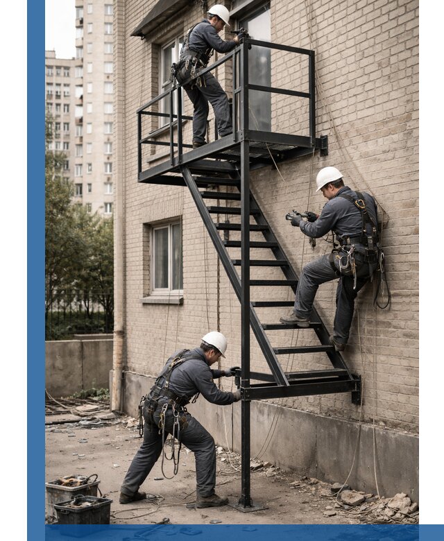 Монтаж пожарной лестницы в Электростали, установка и крепление