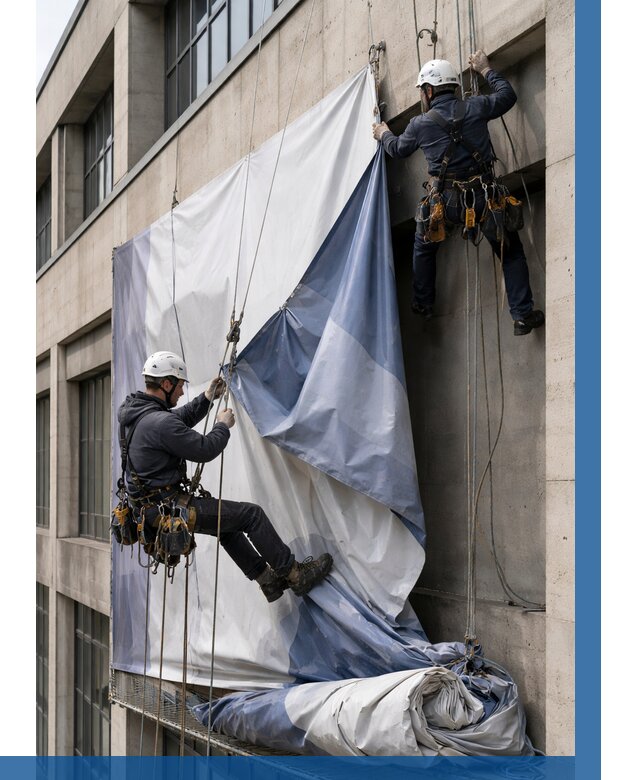 Демонтаж баннеров с фасада в Электростали от 4559 р. | ВЫСОТНИК-Элк