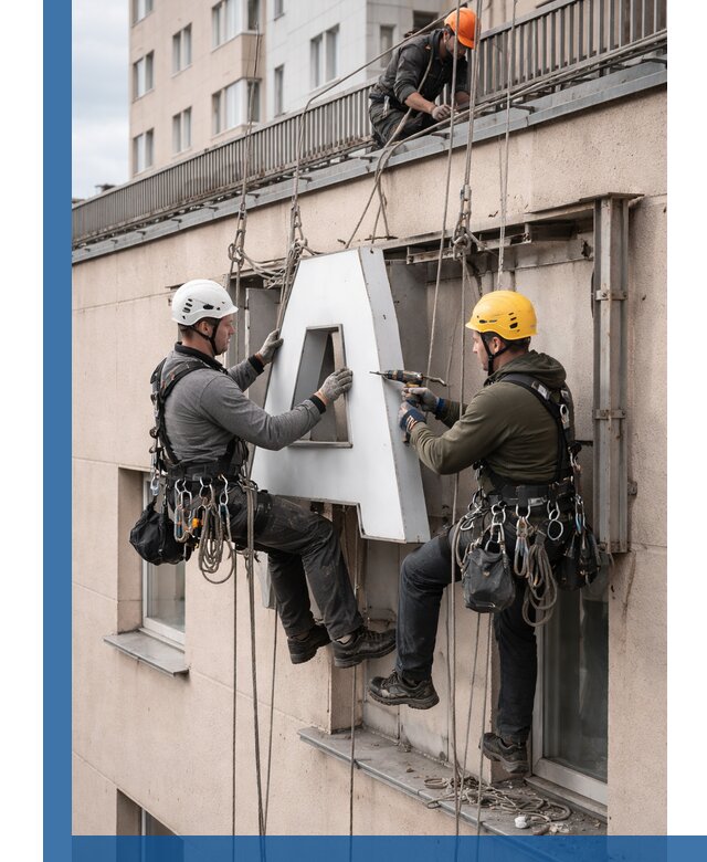 Ремонт и восстановление наружных вывесок на высоте в Электростали