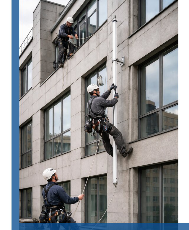 Монтаж флагштока на фасаде здания с креплением и герметикой в Электростали