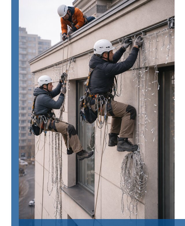 Монтаж праздничных гирлянд на фасаде в Электростали для зданий