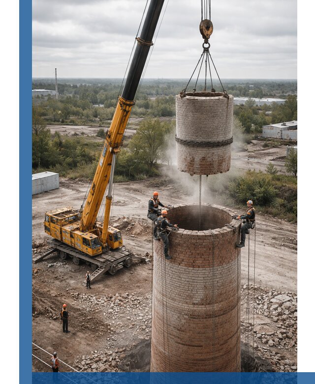 Демонтаж дымовой трубы в Электростали с гарантиями безопасности