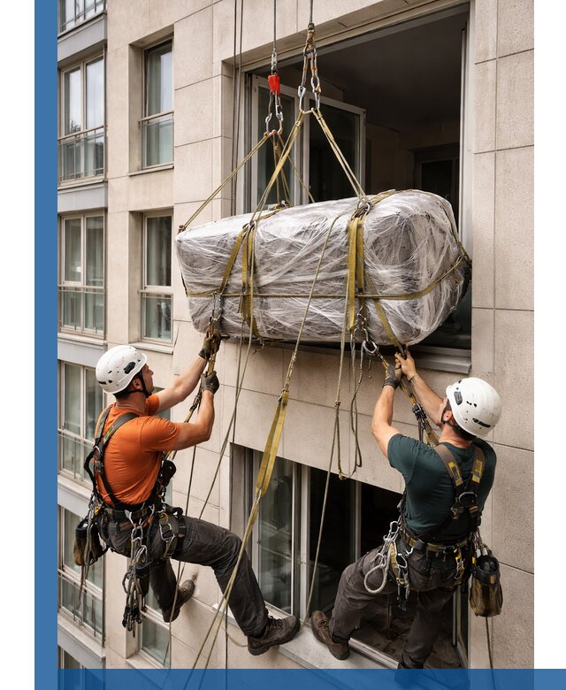 Подъем грузов через окно в Электростали промышленными альпинистами