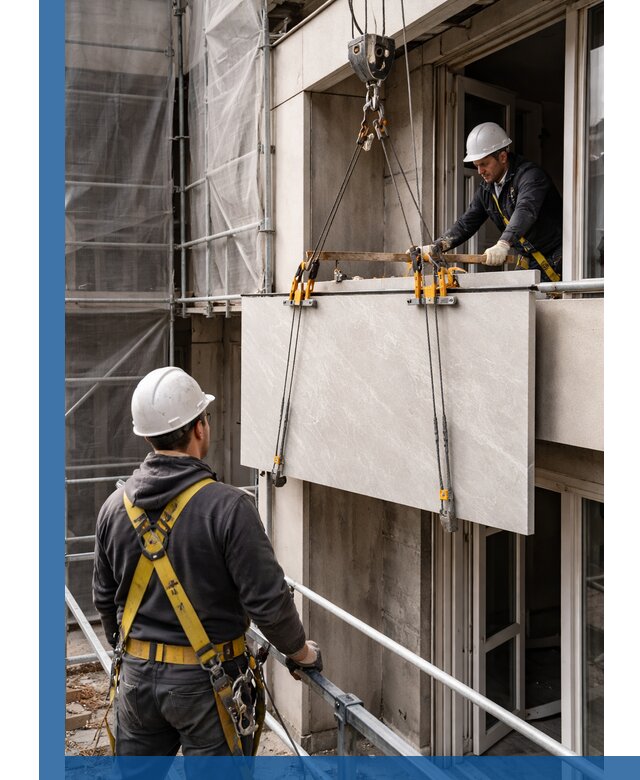 Подъем керамогранита на этаж в Электростали грузчиками и техникой