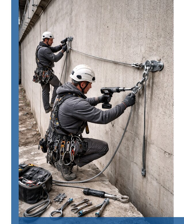 Монтаж анкерных линий высотной безопасности в Электростали